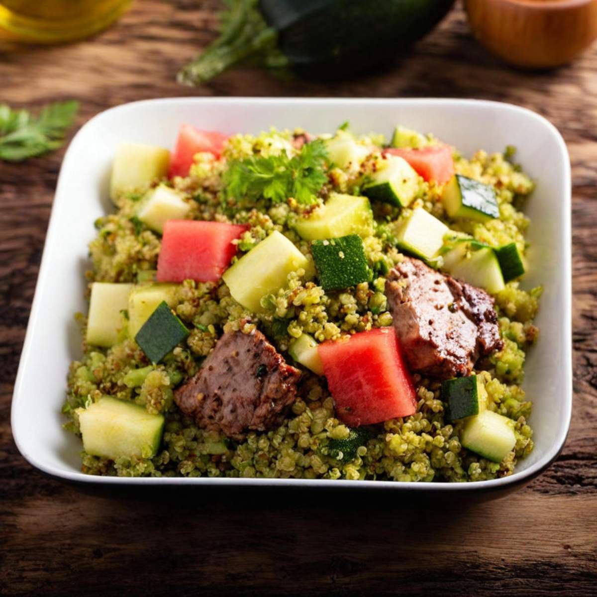 Quinoa-Salat mit Schwarzkümmel, Lamm und Melone Bild