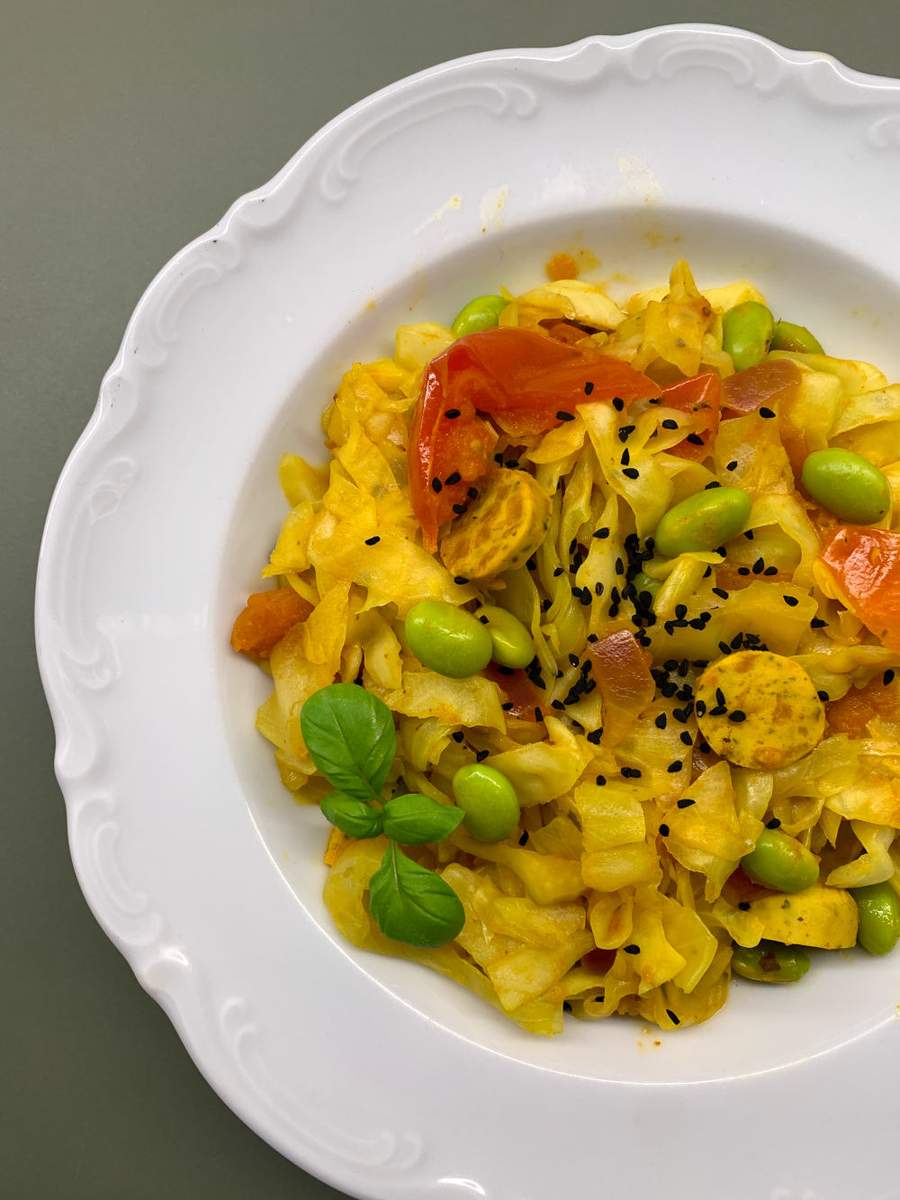 Asia Spitzkohl Edamame Pfanne Bild
