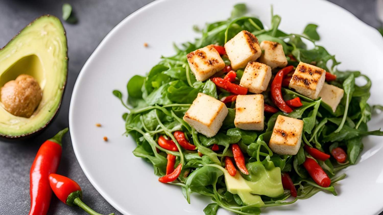 Avocado-Blattsalat mit Tofu und Chili Bild