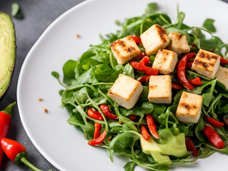 Avocado-Blattsalat mit Tofu und Chili