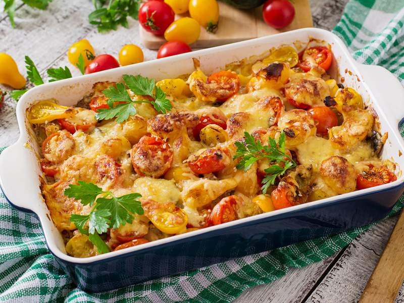 Pilz-Auflauf mit Hackfleisch und Schinken
