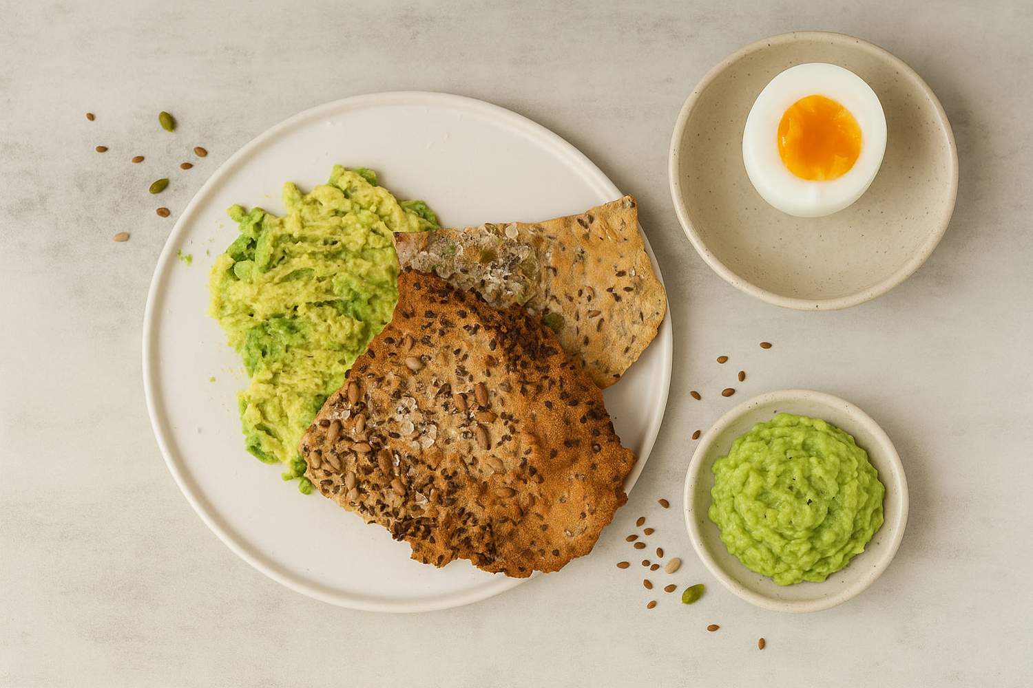 Kichererbsen-Samen-Cracker mit Avocado Bild