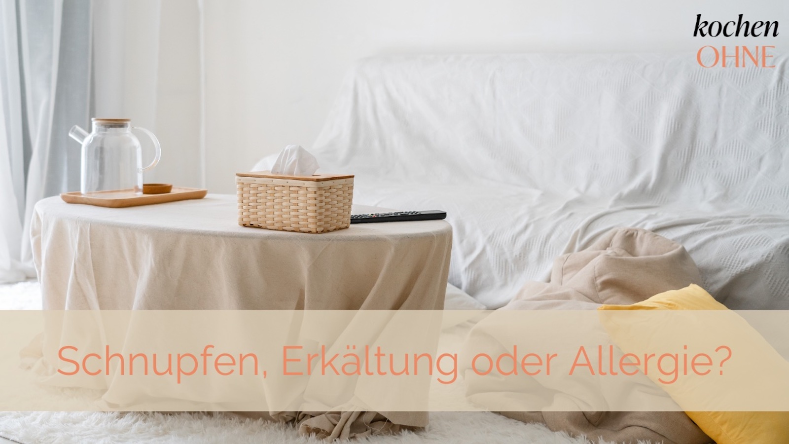 Taschentücher vor einem Sofa.